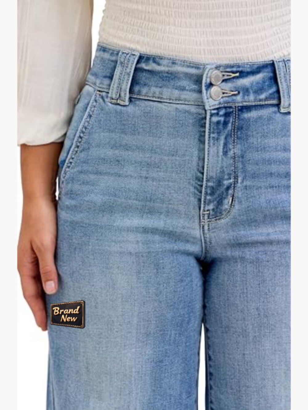 High Waisted Wide Leg Trouser Jeans - 93% Cotton Stretch Denim - Picture 5 of 5